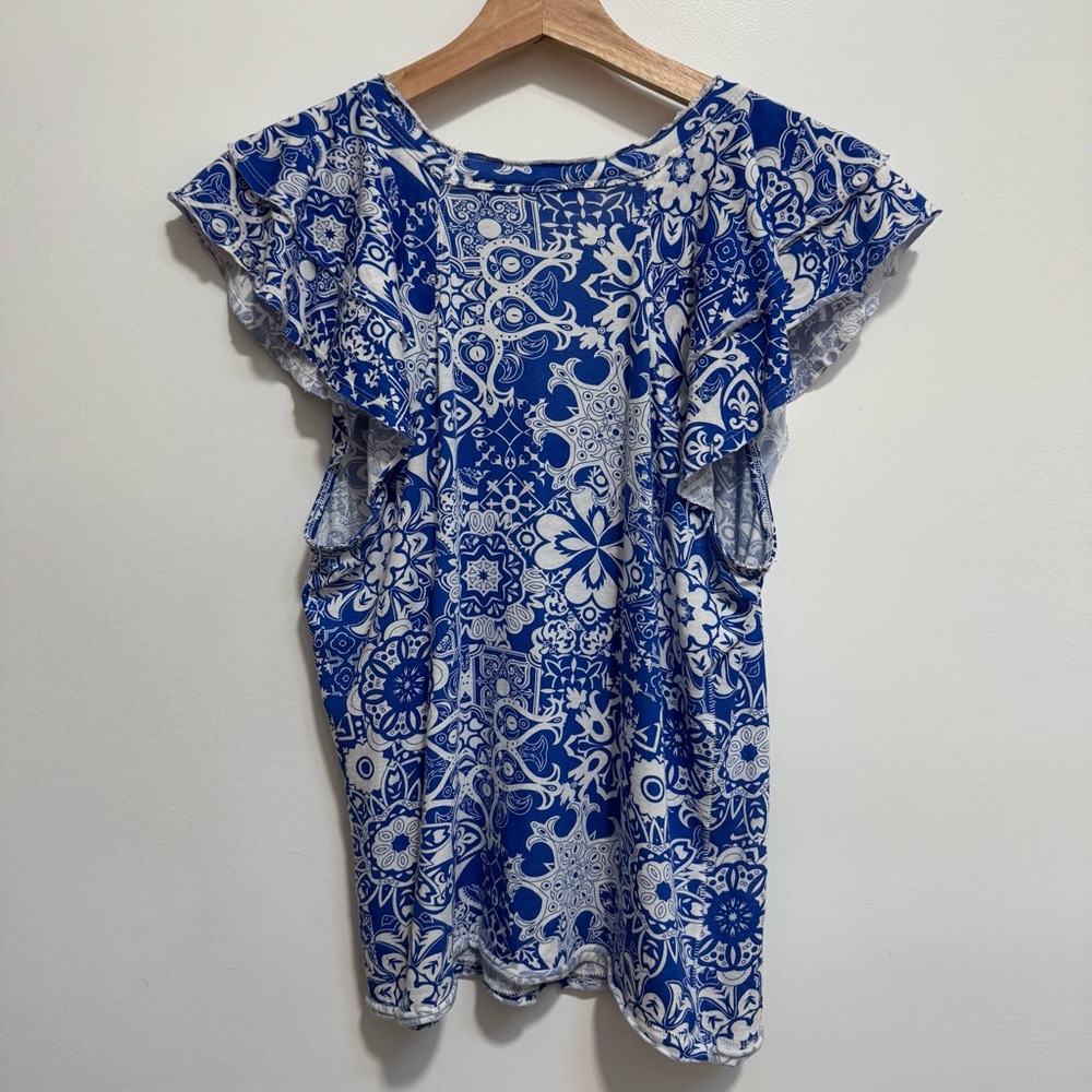 Maeve by Anthropologie Catie Ruffle Sleeve Printed Blouse Top - Picture 6 of 12